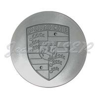 Gray polished wheel hub cap 'with gray recessed Porsche emblem) with ringed fastener for 964 (90-92)