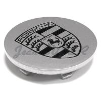 Gray plastic polished hub cap (with Porsche emblem in black) with 5-pronged fastener, Porsche 964 (9