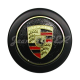 Wheel hub cap (black with Porsche emblem and lacquered finish) with ringed fastened for 911 (74-89)