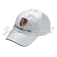 Gorra blanca con emblema y logotipo Porsche grabados