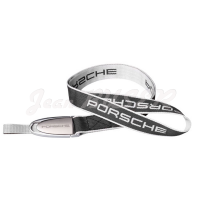 White and gray Porsche neck lanyard with key ring