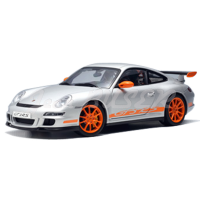 Modèle réduit 1/43e Porsche 997 GT3 RS argent (jantes oranges)