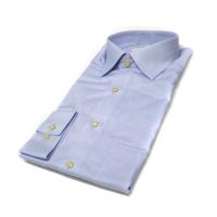 Light blue long-sleeved dress shirt with buttonless collar